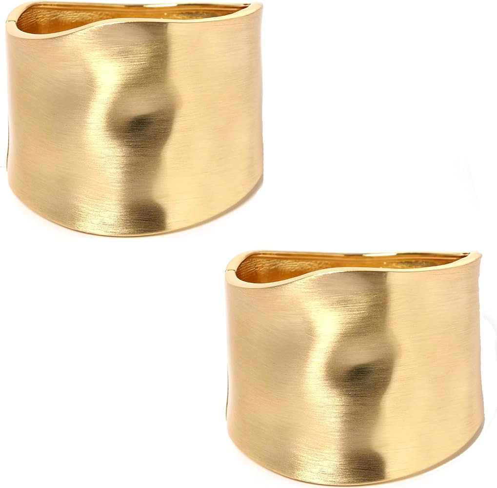 2-5 Pcs 18K Gold Cuff Bracelets for Women Chunky Bangle Bracelets Hinge Gold Polished Frosted Bra... | Amazon (US)