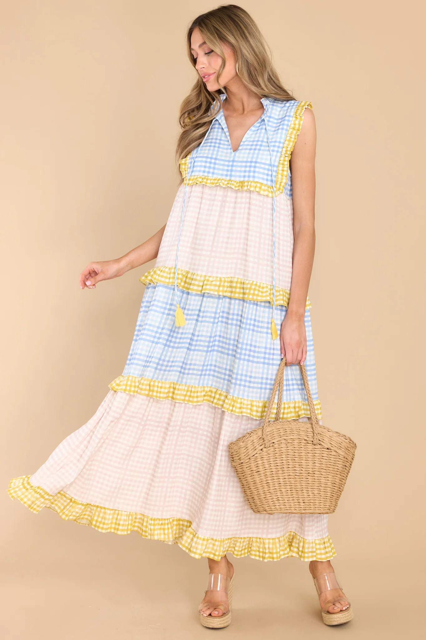 Walking In The Wind Blue Multi Gingham Dress | Red Dress 