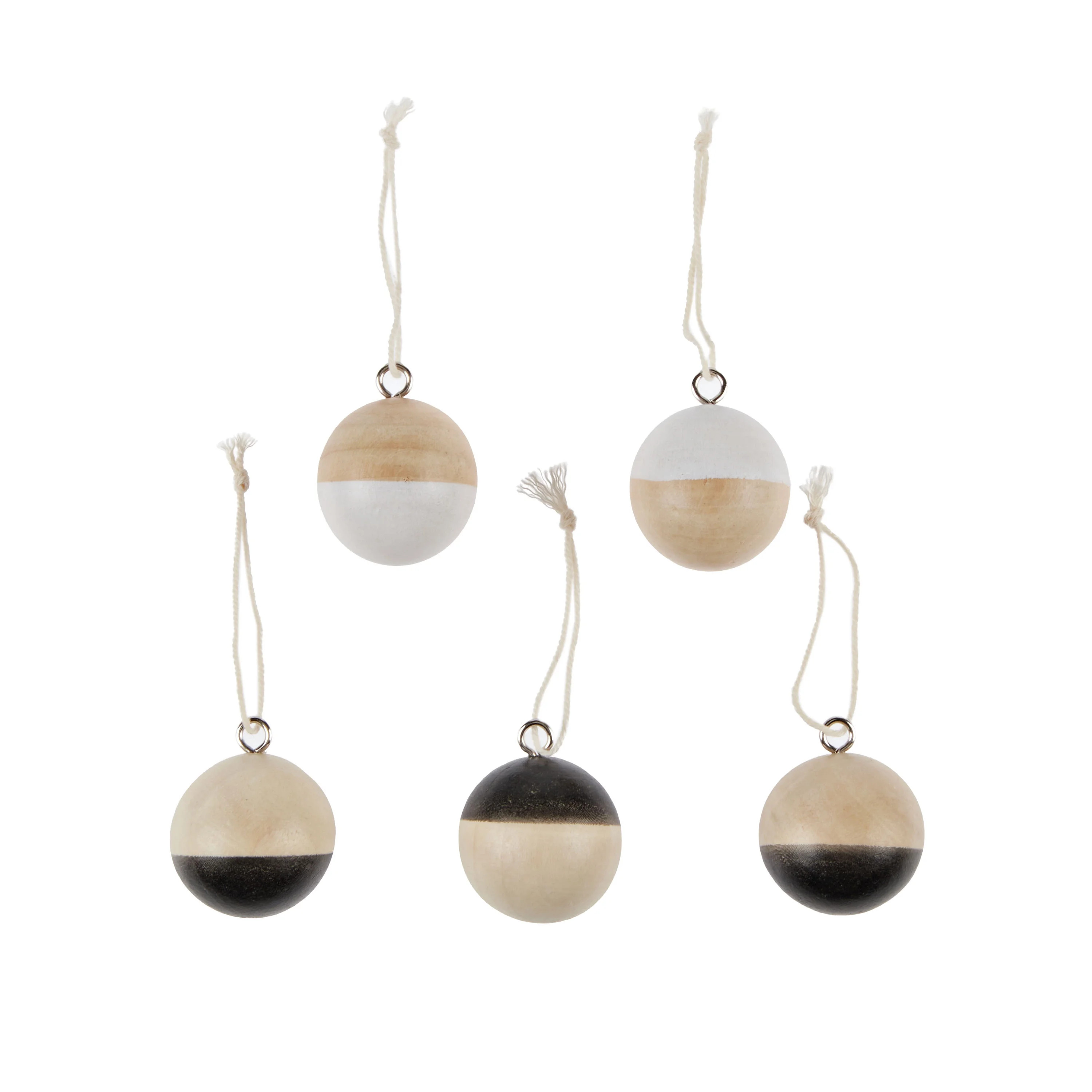 Holiday Time Black & White Wooden Ball Christmas Ornaments, 5 Count | Walmart (US)