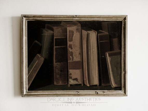 Antique Books on a Shelf Painting  Dark Academia Vintage - Etsy | Etsy (US)