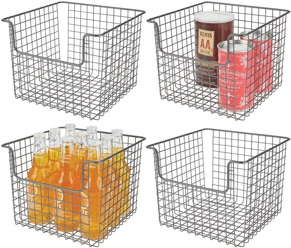 mDesign Metal Wire Food Storage Basket Organizer with Front Dip Opening for Organizing Kitchen Ca... | Amazon (US)