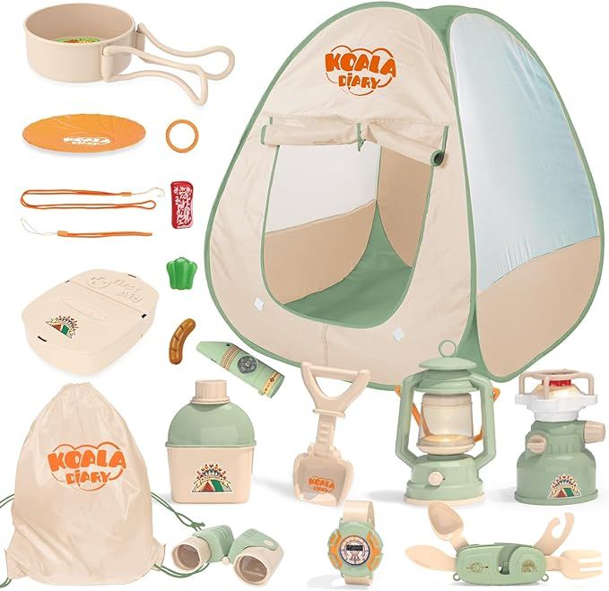 Kids Camping Set with Pop Up Play Tent, Food Toys, Binoculars, Oil Lantern, Stove, Camping Gear T... | Amazon (US)