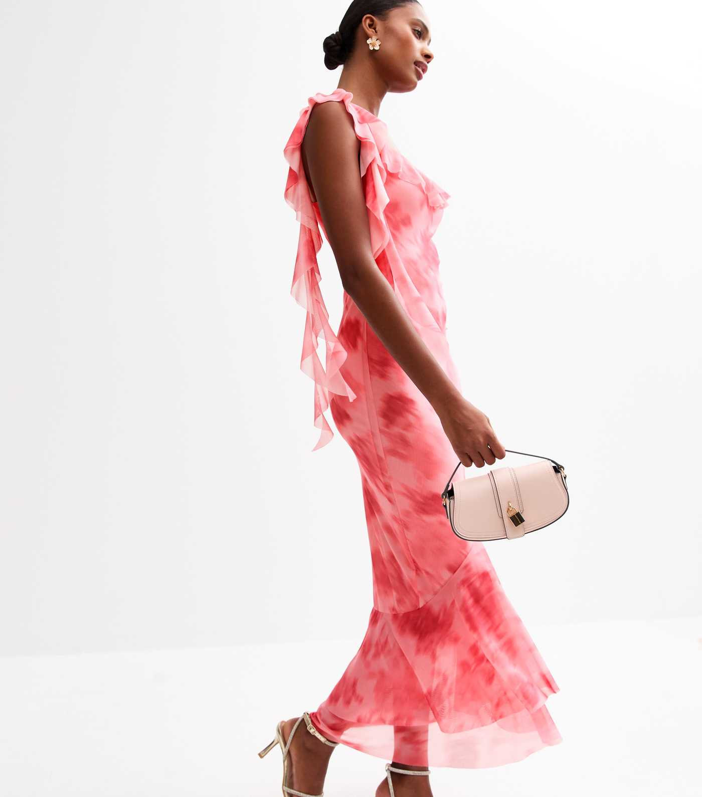 Pink Frilly Trimmed Mesh Midi Dress | New Look | New Look (UK)