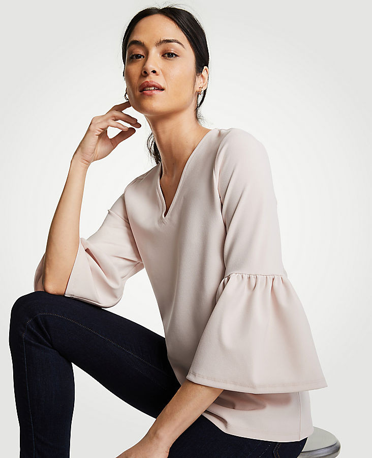 Bell Sleeve V-Neck Top | Ann Taylor (US)