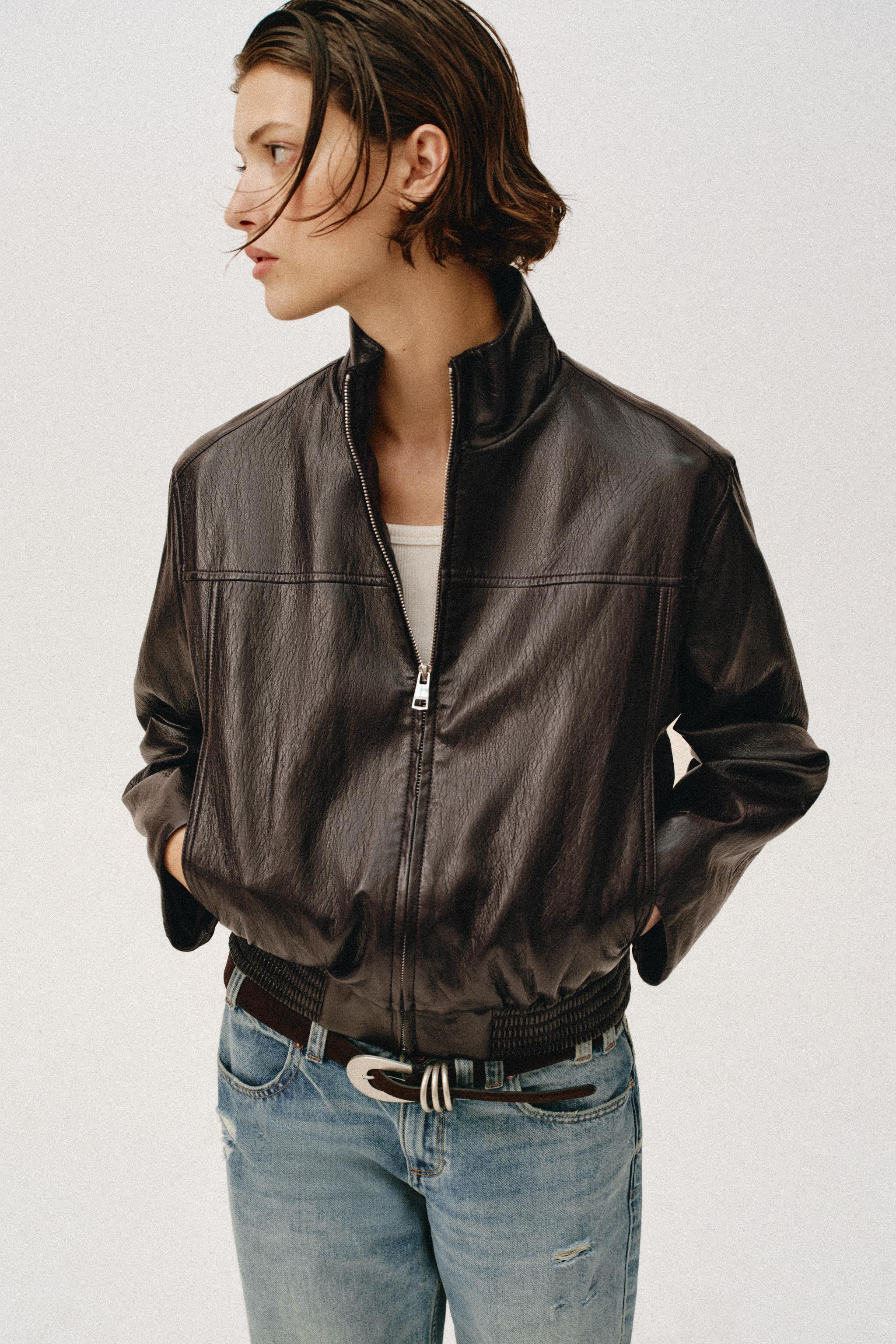 CROPPED FAUX LEATHER BOMBER JACKET | Zara US