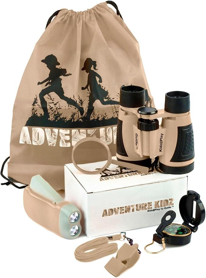 Tan Adventure Kidz Outdoor Exploration Kit, Children’s Binoculars, Flashlight, Compass, Fox Whi... | Amazon (US)