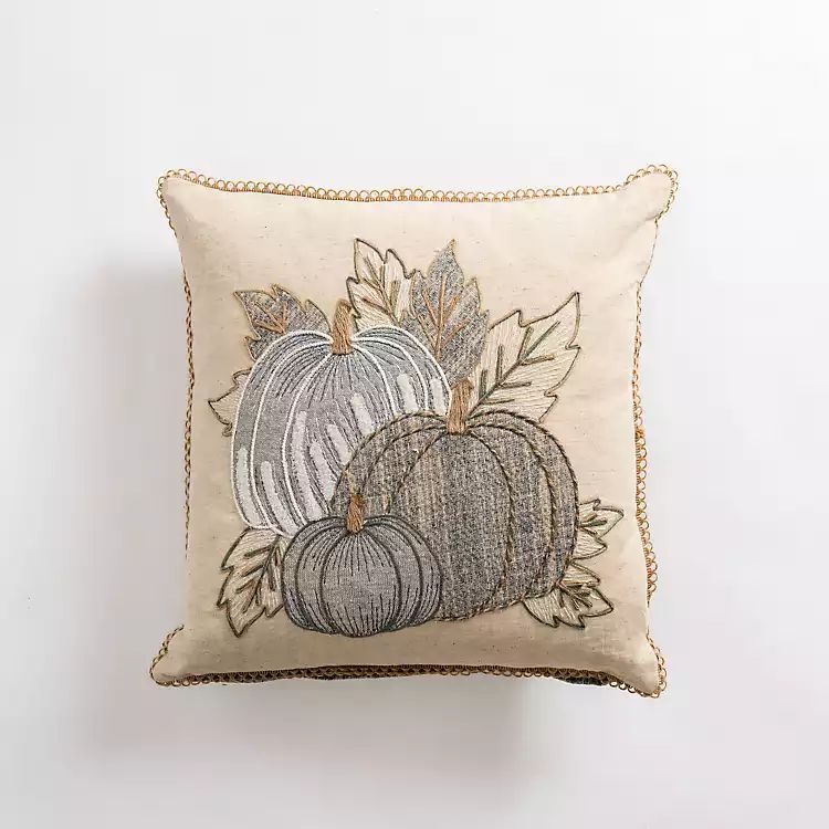 Blue Embroidered Triple Pumpkin Pillow | Kirkland's Home