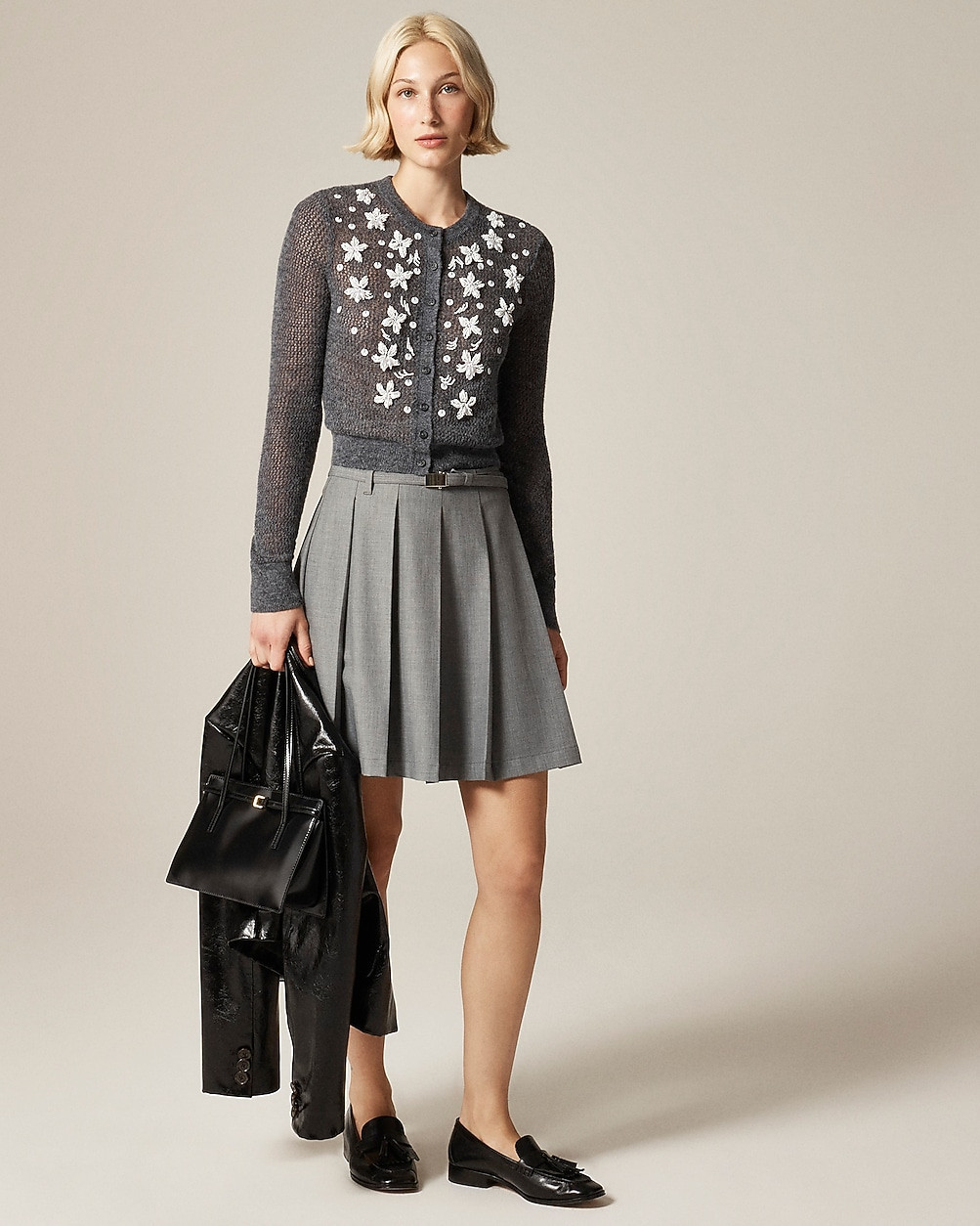 Loose-knit cardigan with floral embellishments | J. Crew US