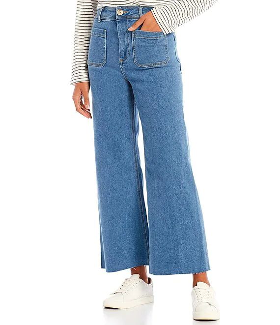 Patch Pocket High Rise Frayed Hem Wide Leg Jeans | Dillard's