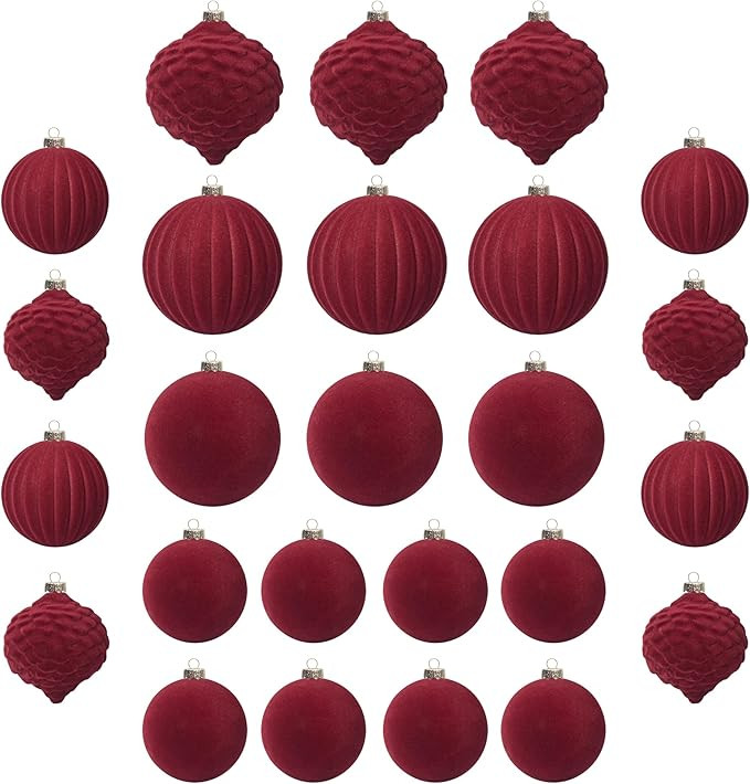 KI Store Velvet Christmas Balls Burgundy 25pcs Flocked Christmas Tree Ornaments Assortment for Xm... | Amazon (US)