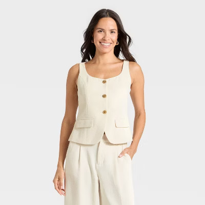 Women's Signature Crepe Scoop Vest - A New Day™ Cream XS | Target