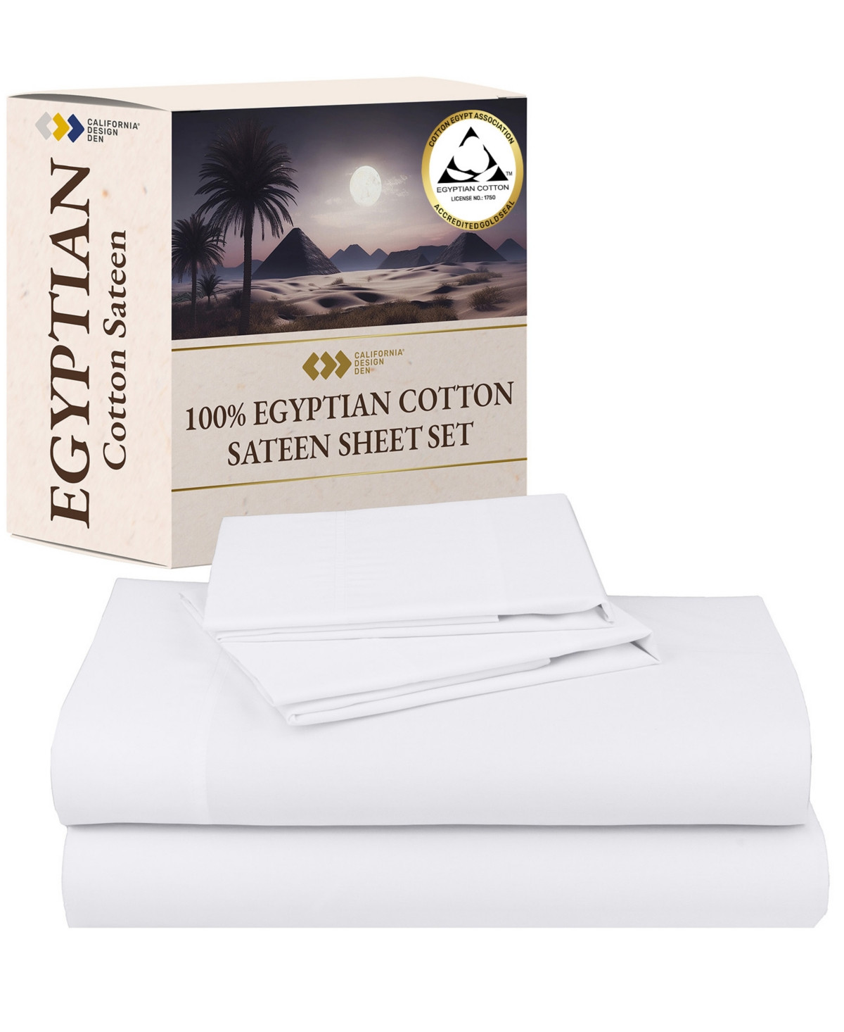 Certified Luxury 100% Egyptian Cotton Sheets, 4 Piece Deep Pocket Bed Sheets Set, Sateen Cooling Sheets for Hot Sleepers by California Design Den - Br | Macy's