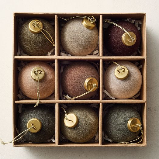 Medium Flocked Ball Ornaments (Set of 9) - Cool Tones | West Elm (US)