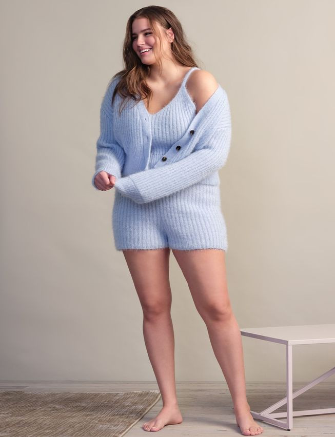 Fuzzy Sweater Shorts - Kentucky Blue | Eloquii
