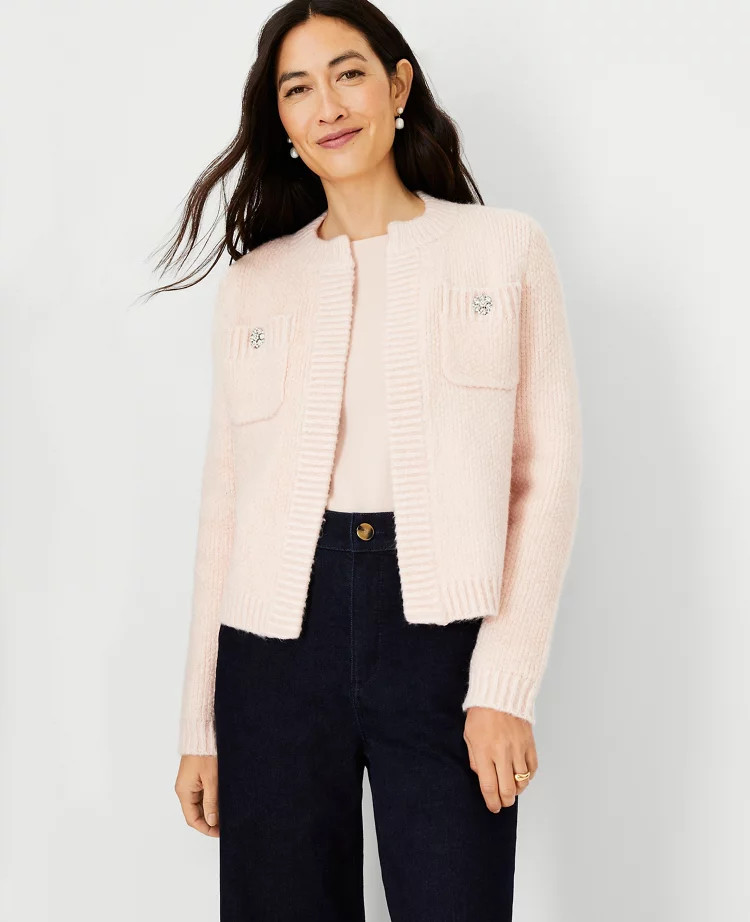 Petite Jeweled Button Sweater Jacket | Ann Taylor (US)