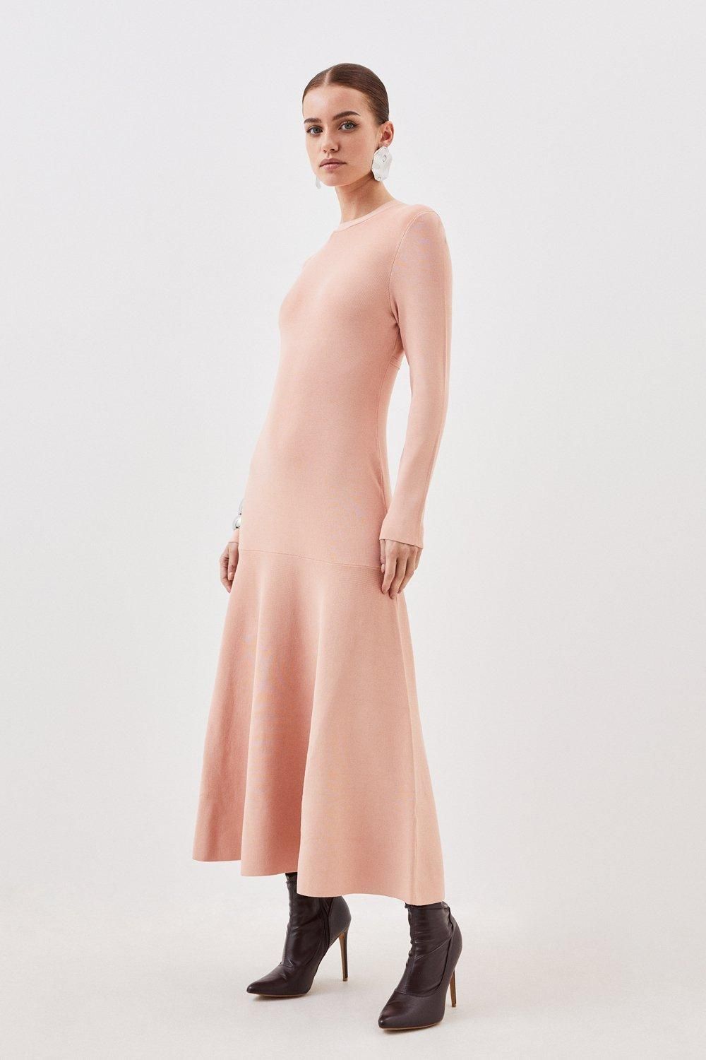 Petite Premium Drape Compact Knit High Low Dress | Karen Millen US