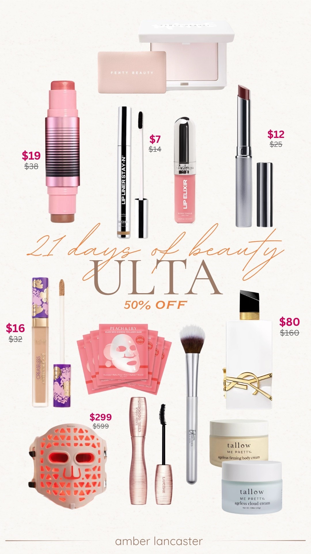 Ulta 21 Days of Beauty Sale is here!💄50% off these beauty steals today |
ulta, ulta beauty, ulta sale, ulta 21 days of beauty sale, sale alert, beauty sale, dibs beauty, dibs stick, dibs blush, dibs makeup, tarte concealer, sacheu, sacheu lip stain, lip stain, viral lip stain, makeup brush, red light mask, led mask, ysl perfume, perfume, fragrance, makeup, lip stick, mascara, tallow moisturizer, fenty beauty.

#LTKSaleAlert #LTKBeauty #LTKSeasonal