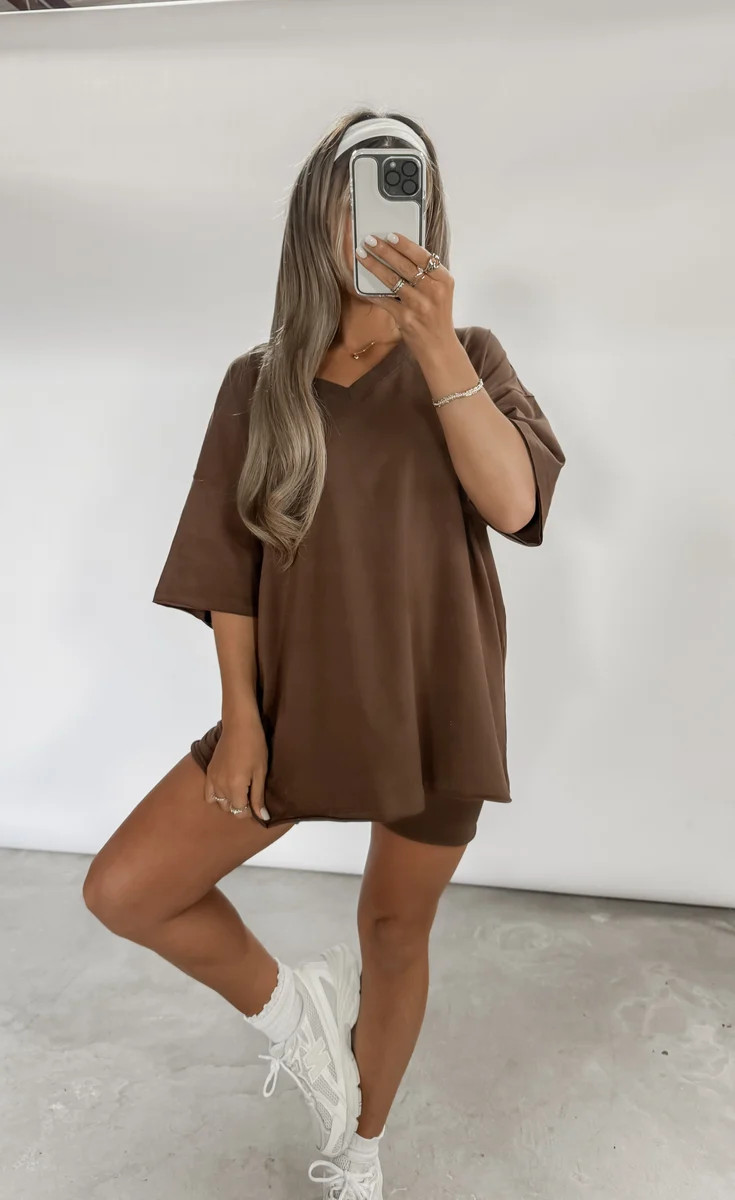 The Sunday Slowdown V Neck Biker Short Set | CK Squared Boutique