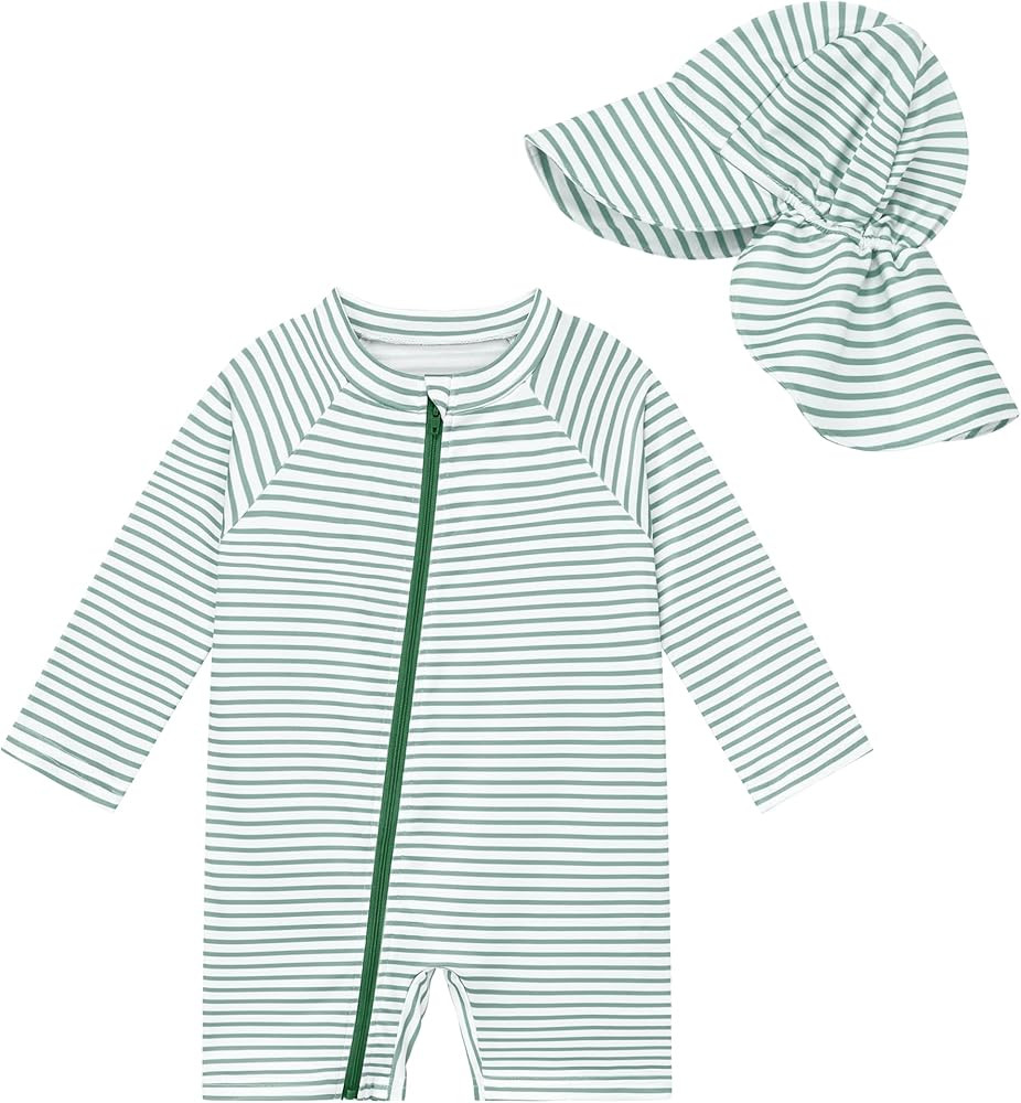 UPF 50+ Baby Toddler Boy One Piece Swimsuit with Sun Hat Long Sleeve Zipper Rashguard Bathing Sui... | Amazon (US)