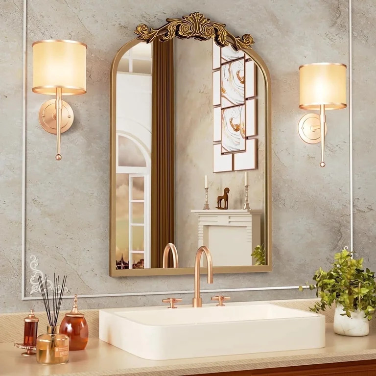 Swafrrt 20" x 32" Antique Gold Baroque Arch Wall Mirror, Vintage Bathroom Mirror with Aluminum Fr... | Walmart (US)
