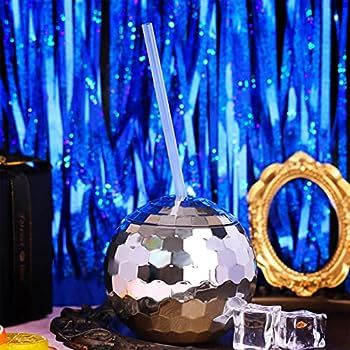 6Pcs Disco Ball Cups Tumbler Disco Flash Ball Cocktail Cup Silver Spherical Cup with Lid and Stra... | Amazon (US)