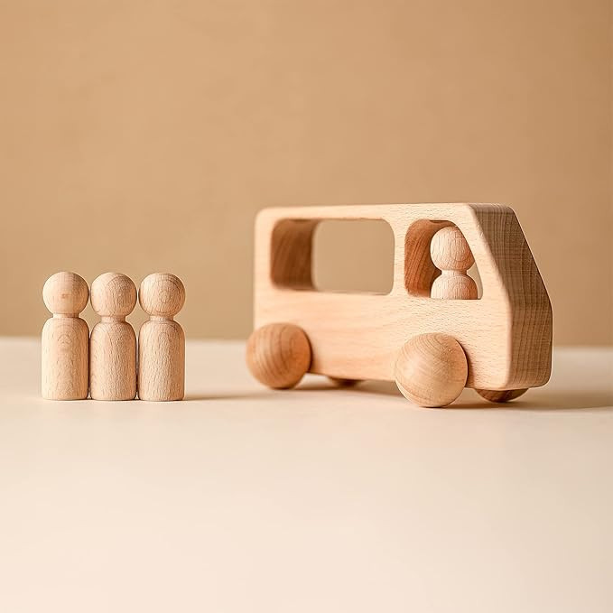4 Wooden Figures in The Bus - Peg Dolls Unfinished Wooden Peg People Cars Wooden Figures Shape Pr... | Amazon (US)