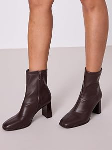 Ankle Boots for Women Chunky Block Heel Boots Square Toe Side Zipper Short Women's Booties | Amazon (US)
