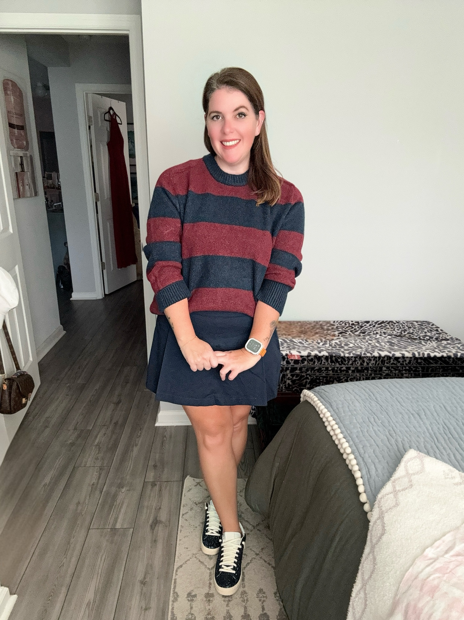 The cutest birthday look topped off with the sparkly sneakers! The sweater and the skort are from Abercrombie! Both pieces run TTS and are $60! The sneakers were my birthday present and they are from P448! They run TTS and are so cute! 

#LTKHoliday #LTKMidsize #LTKStyleTip