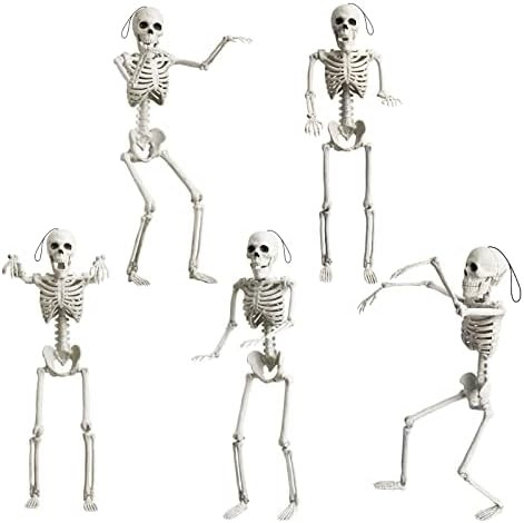 5 Pack 16" Small Skeleton Halloween Decor Full Body - Plastic Mini Skeleton Halloween Poseable Ha... | Amazon (US)