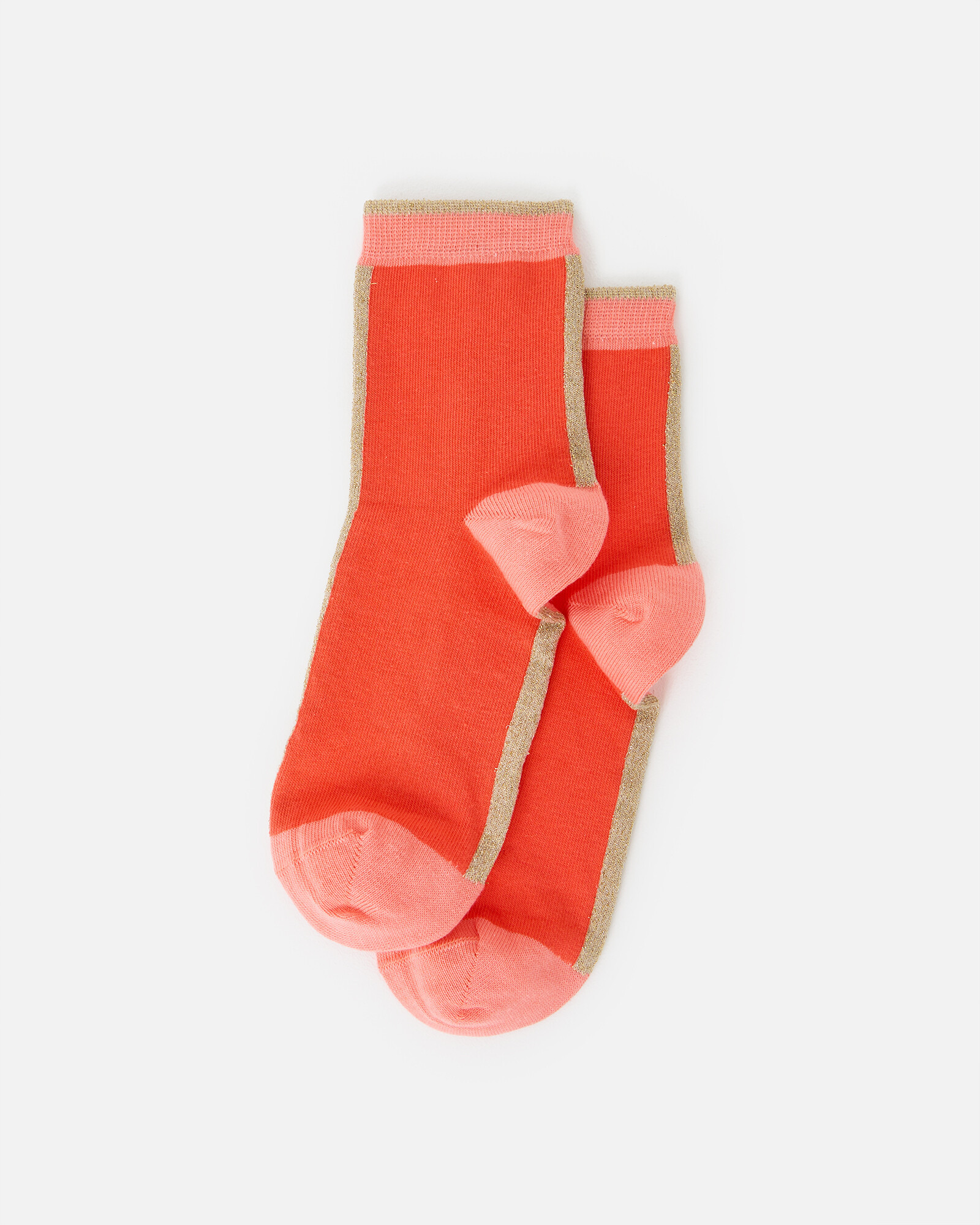 Coral Orange & Gold Colour Block Ankle Socks | Oliver Bonas | Oliver Bonas (Global)