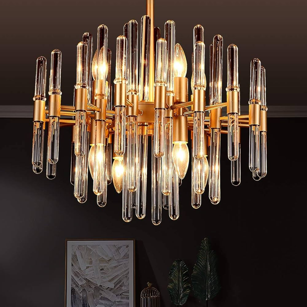 TZOE Modern Chandeliers,Crystal Chandelier,8 Light Round Pendant Light Width 19 inches Brass Meta... | Amazon (US)