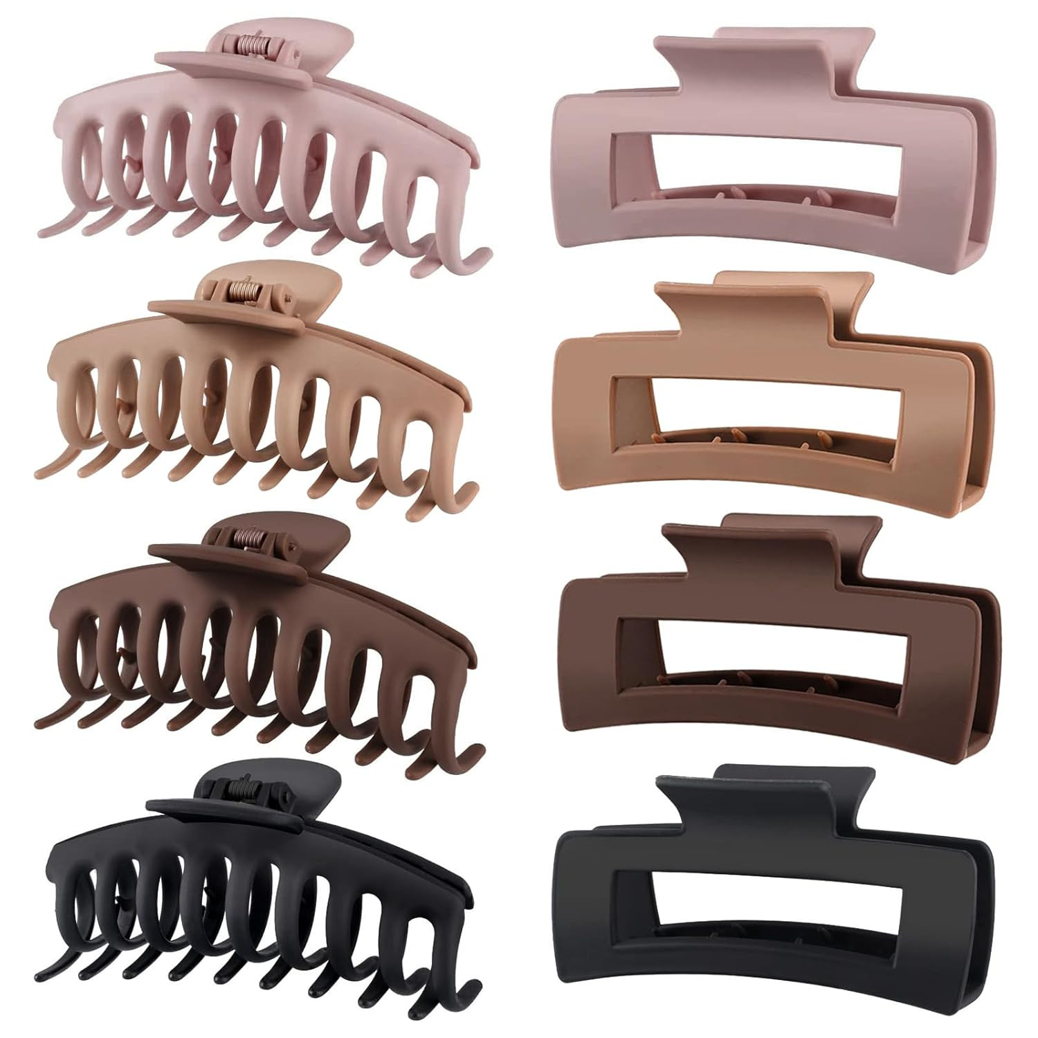 TOCESS 8 Pack Large Claw Clips for Thick Hair – 4.3 Inch Neutral Matte Big Hair Claw Clips for Women – Strong Hold Non-Slip Jumbo Jaw Clips for Curly, Fine & Thin Hair | Amazon (US)