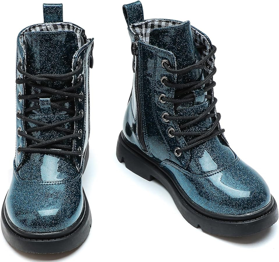 DADAWEN Boys Girls Waterproof Lace Up Glitter Mid Calf Combat Boots With Side Zipper for Toddler/... | Amazon (US)