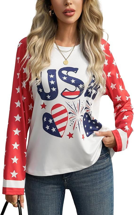 Long Sleeve Shirts for Women Casual Crewneck Top Fall Outfits Spring Basic T-Shirts | Amazon (US)