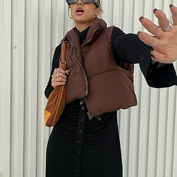 Shiyifa Women's Fashion High Neck Zipper Cropped Puffer Vest Jacket Coat | Amazon (US)