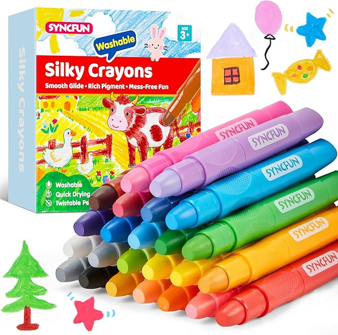 SYNCFUN 24 Pcs Twistable Silky Crayons, Washable Crayons for Paper, Easy to Hold & Quick-Drying A... | Amazon (US)