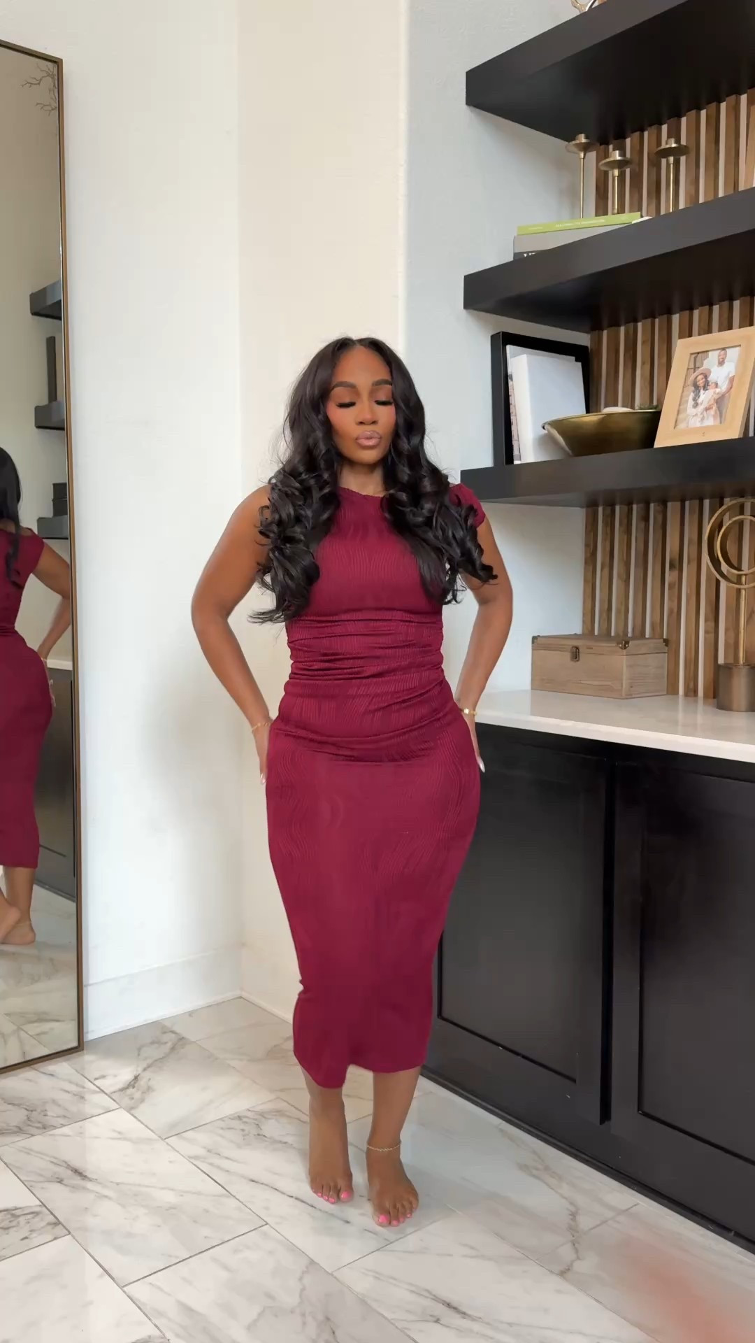 Under $50 Burgundy off shoulder midi bodycon dress with ruching! 

#LTKFindsUnder50 #LTKootd