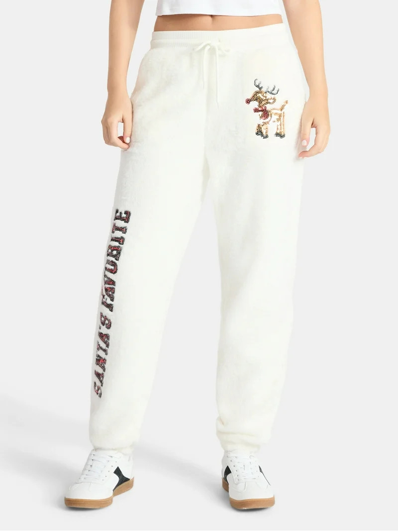 No Boundaries Christmas Plush Pants, 30'' Inseam, Women's, & Women's Plus | Walmart (US)