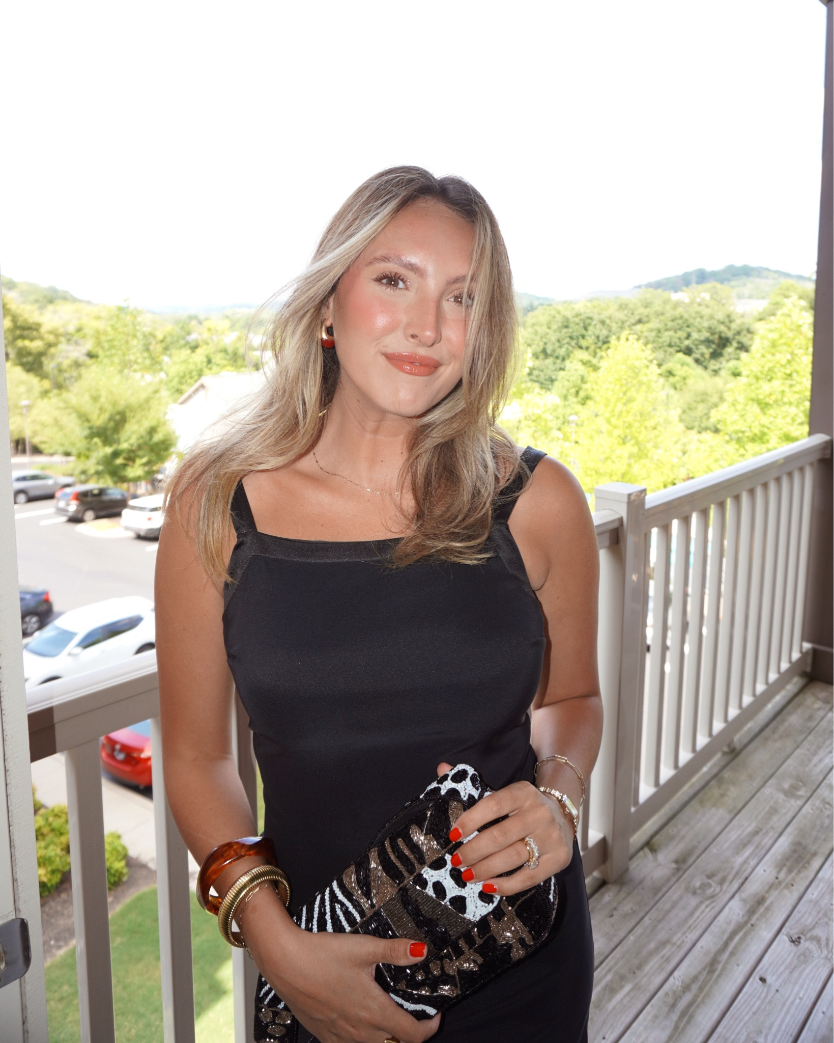 The dress is my moms from the 90s and purse is sold out 😭 but linking very similar items!