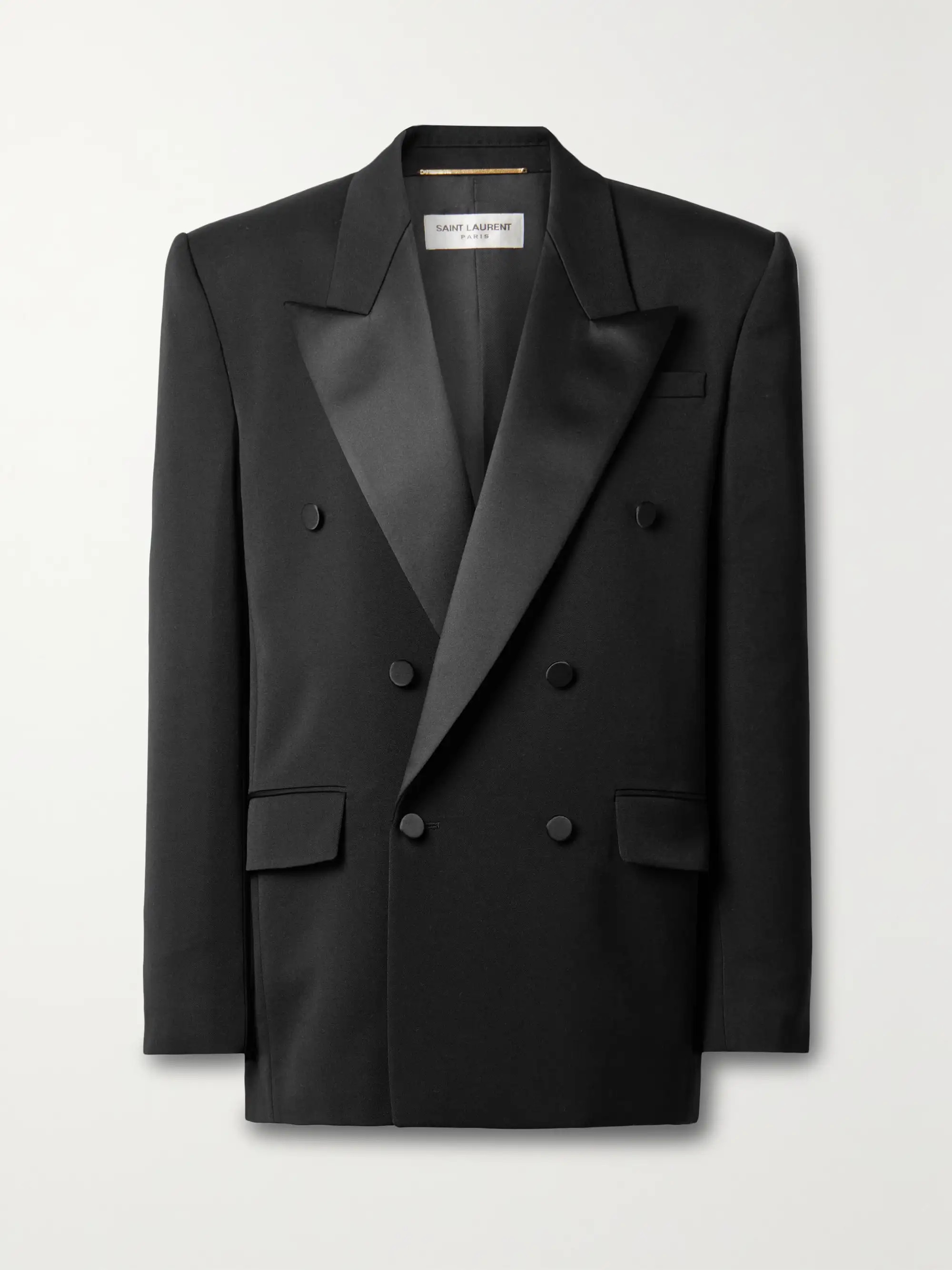 Doppelreihiger Blazer aus Woll-Twill mit Satinbesätzen | NET-A-PORTER (UK & EU)