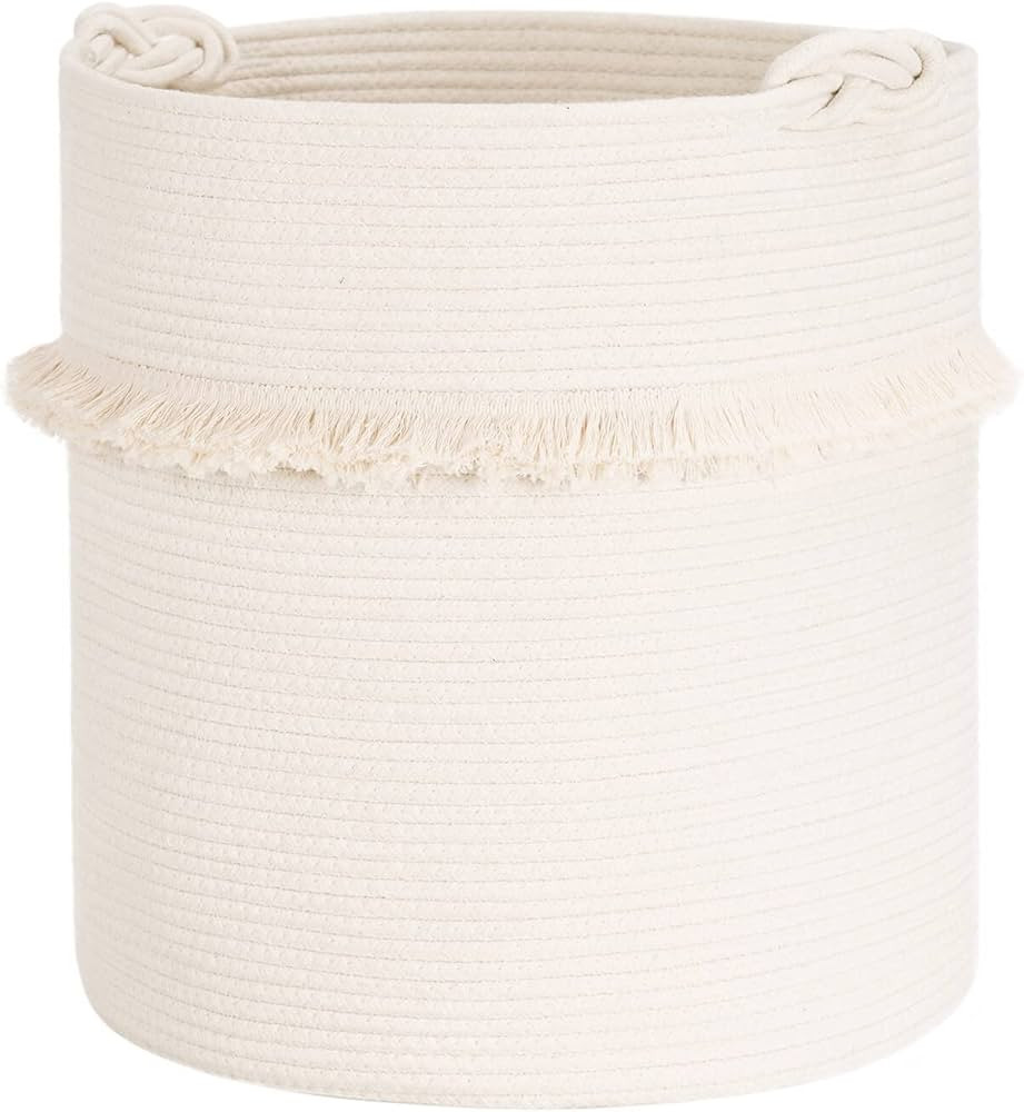 CherryNow Extra Large Woven Storage Baskets – 17'' x 16'' Cotton Rope Decorative Hamper for Mag... | Amazon (US)