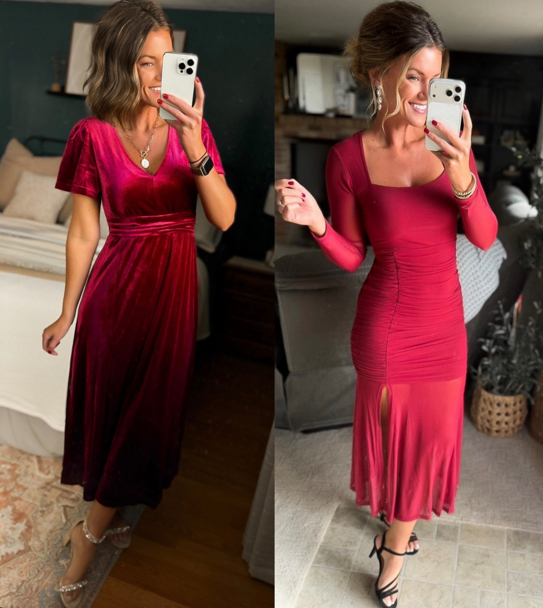 Pretty red dresses for the Holiday season. Wearing size small in both  

#LTKHoliday #LTKSeasonal