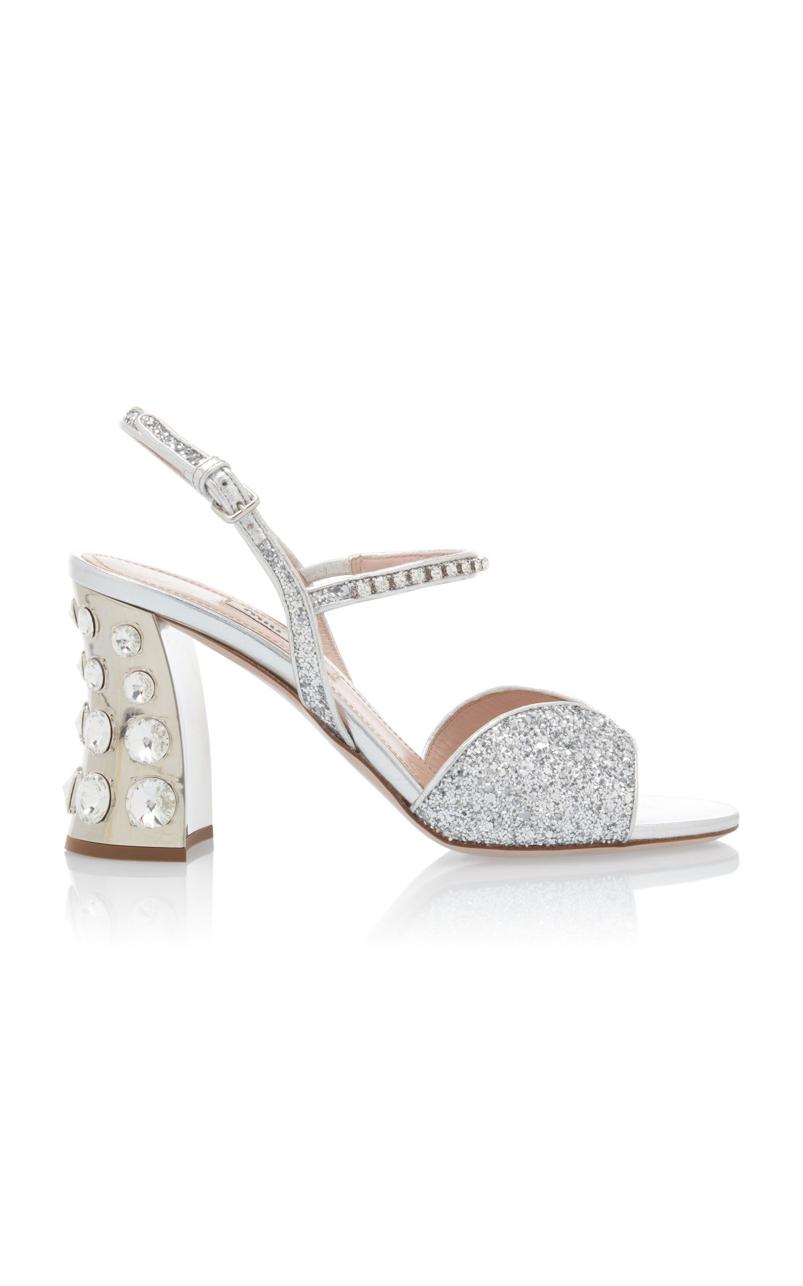 Miu Miu Embellished Glitter Block-Heel Sandals | Moda Operandi Global