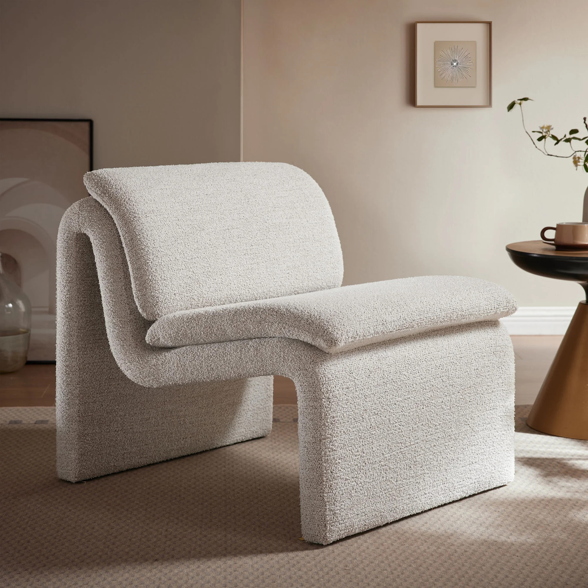 Modway Dune Boucle Upholstered Armless Accent Chair in Parchment | Walmart (US)