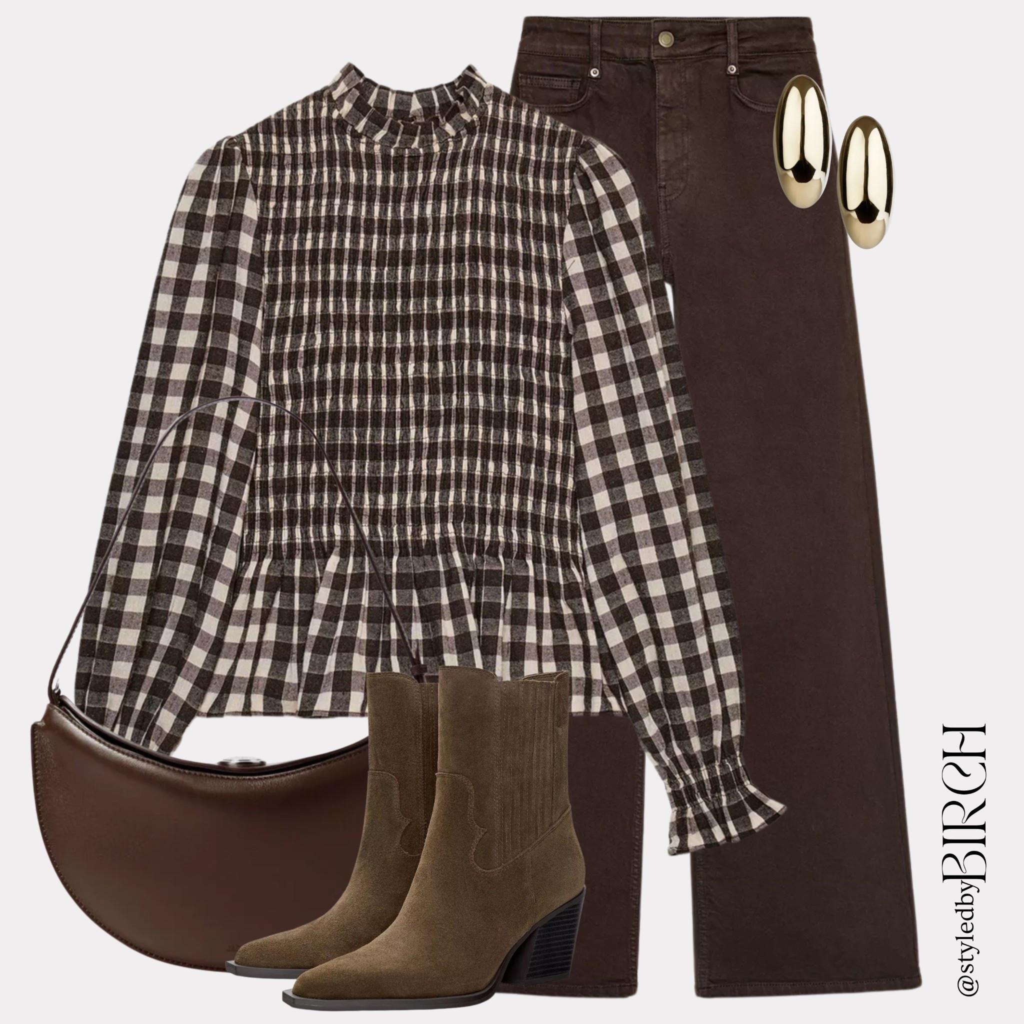 Bringing all the cosy countryside meets city energy with this look. I recently picked up these boots and honestly the comfort is unreal. Pull and Bear footwear is winning right now and my feet are very grateful 👢✨

Checked smocked long sleeve blouse, Dark brown denim midi skirt, Khaki suede western ankle boots, Dark brown curved shoulder bag, Gold statement drop earrings

#LTKcurves #LTKfestive #LTKwinter