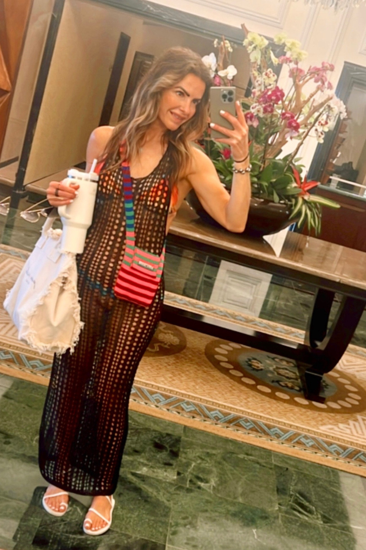 pool girl turned beach girl #southbeach wearing my fav type of cover-up (a crochet knit) & gorg 🌈 bikini & bag 

+ I’ve linked all my crochet coverup favs here as well!  

#LTKFestival #LTKswim #LTKtravel