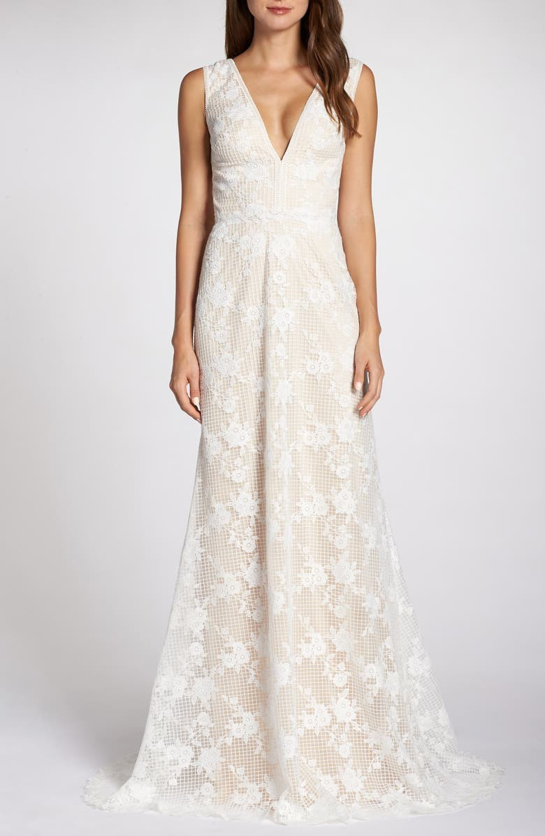 Grid & Floral Lace A-Line Wedding Dress | Nordstrom