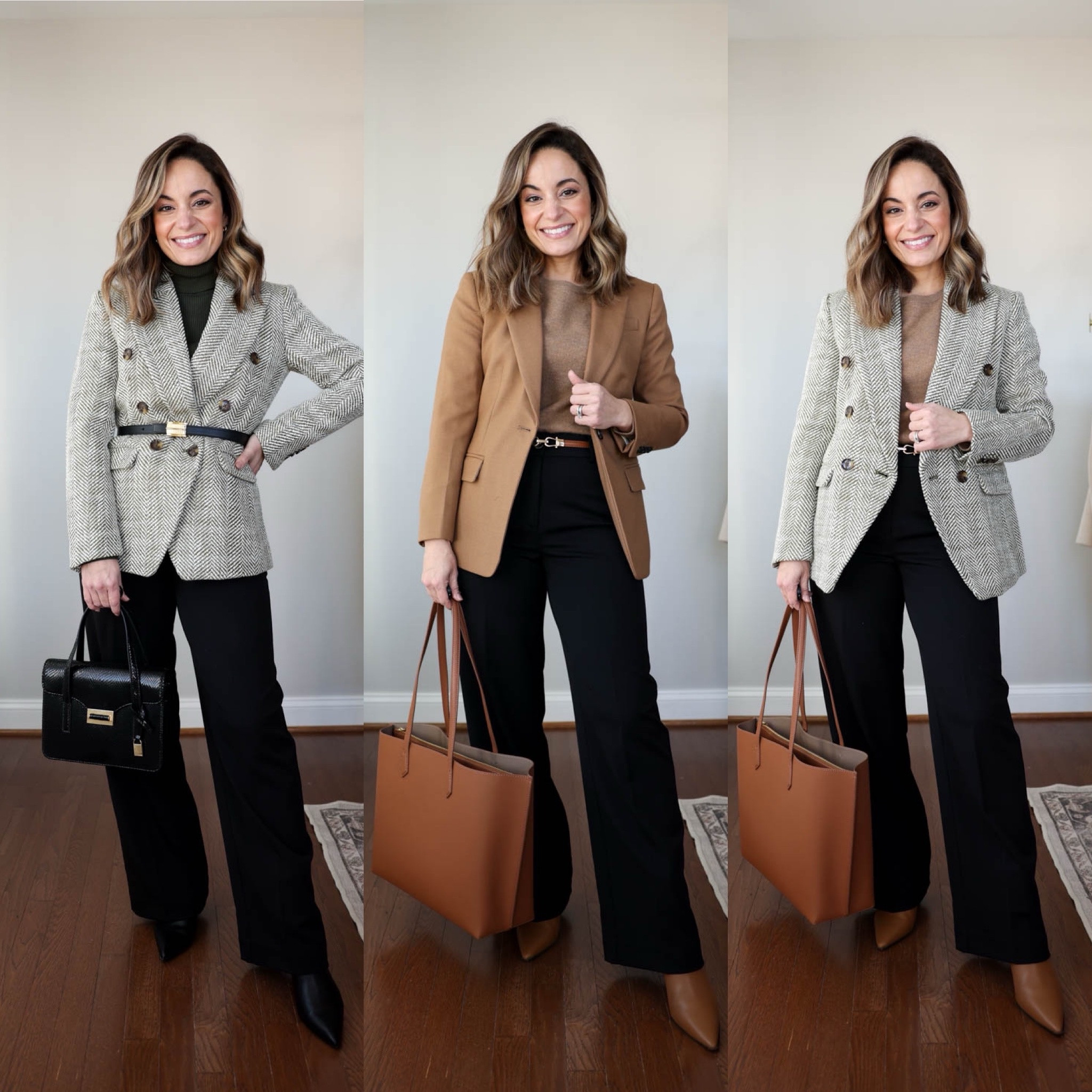 Winter workwear capsule series: black pants six ways 

This capsule has 16 pieces (not including shoes and bags) and 30 outfits! 

Black turtleneck (aritzia): xs 
Green turtleneck (aritzia): xs 
Long cardigan (amazon): xs apricot 
Camel blazer (j.crew): petite 00 
Black blazer (j.crew): petite 00 
Herringbone blazer (banana republic factory): petite xxs 
Cropped jacket (banana republic factory): petite xxs 
Camel sweater (quince): xs teak 
Black pants (Ann Taylor): petite 00 


Tan boots are sold out (but linked in case they restock) 

My measurements for reference: 4’10” 105lbs bust, waist, hips 32”, 24”, 35” size 5 shoe. 25” inseam measurement to my ankle bone.

#LTKWorkwear