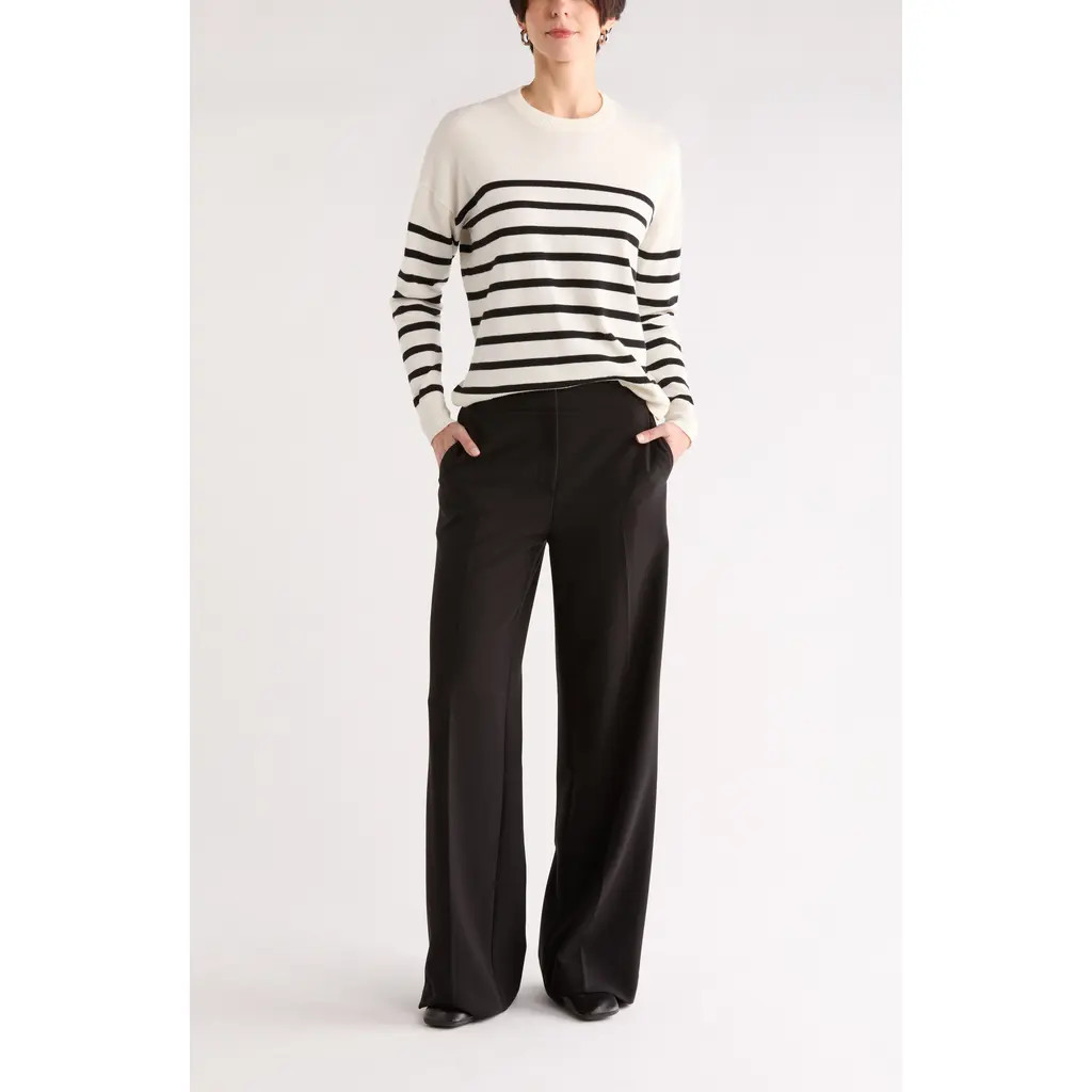 NORDSTROM RACK Stripe Crewneck Sweater in Ivory- Black Stripe at Nordstrom Rack, Size Xx-Small | Nordstrom Rack