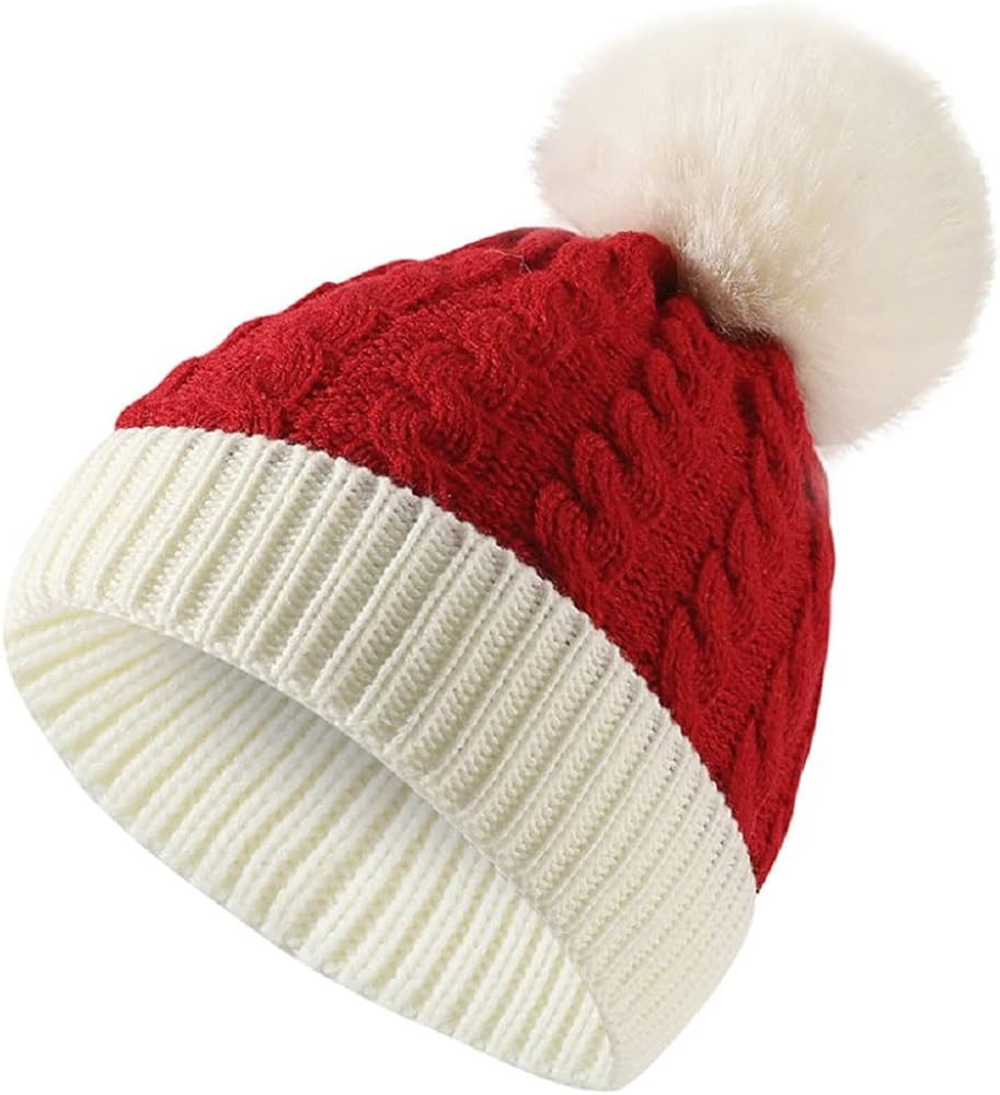 Christmas Knitted Hat for Toddler Baby Soft Warm Baby Beanie Santa Hat Red | Amazon (US)